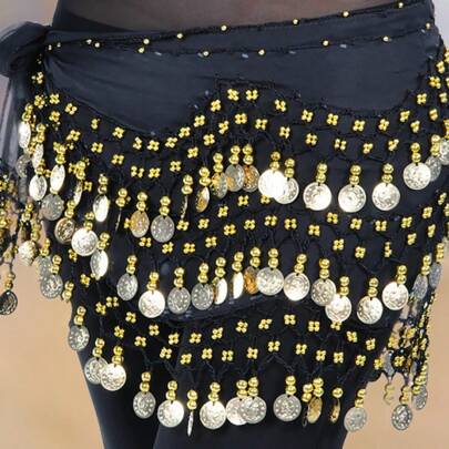 1 pièce Chaîne de taille pour costume de danse du ventre, ceinture métallique en maille pour combinaison, écharpe de taille avec pièces de monnaie d'or pour la danse, style bohème