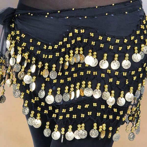 1 pieza Cadena de cintura para danza del vientre, decoración de malla metálica para bodysuits, faja de cintura con monedas de oro para danza, estilo bohemio