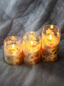 3 pièces Bougies sans flamme roses, bougies à LED clignotantes à piles à thème de l'amour en acrylique avec télécommande, autocollants de fleurs roses, bougies de colonne réalistes, convenant à la chambre, à la décoration d'intérieur, à la décoration de table à manger