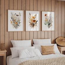 1pc Scandinavian Minimalist Aesthetic Wall Art Neutral Watercolor Wildflowers Plants Poster Prints Home Bedroom Living Room Modern Decor Gift Optional Frame