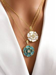 MECYLIFE 1pc Fashionable Crystal & Enamel Oversized Flower Pendant Necklace, Suitable For Women
