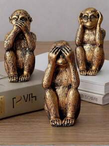 1/3 Wise Silver Monkey Statue For Home Decor, Hear No Evil, See No Evil, Speak No Evil Figurine For Living Room Bohemian Style Desk Modern Desktop Decor, Monkey Gift Stand Decoration