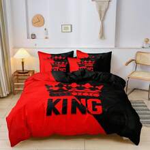 Crown King Print Bedding Set, 3 Counts/Set Including 1 Duvet Cover & 2 Pillowcase Without Filler, Soft Comfortable Bedding Set Bedroom, Guest Room - EU Single - View 8