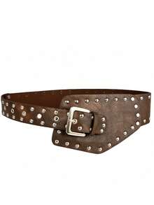 街头Y2K新款复古铆钉穿孔PU腰带欧美时尚针扣宽腰带朋克腰带万圣节秋季秋季万圣节 - 黑色 - 查看 18