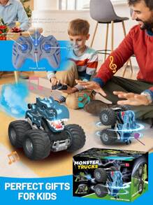 1 Stück ferngesteuertes Dinosaurier Auto Spielzeug, 2,4 GHz Geländemonster-Truck mit Licht & Sound, Sprützfunktion, für drinnen & Outdoor, Dinosaurier Auto Spielzeug für Kinder, wiederaufladbares RC Auto Spielzeug, geeignet für 6-12 jährige Jungen & Mädchen als Weihnachts-, Halloween-, Geburtstagsgeschenk
