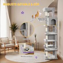 HEXCELEN Cat Tree, 67" Large Tall Cat Tower For Indoor Cats, Multi-Level Cats House With Condo, 8 Scratching Posts, Hammock, 4 Pom Poms, Light Grey - Màu Xám nhạt - Xem 4