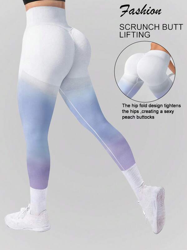 1pc Gradient High Waist Athletic Yoga Leggings, Stretchy Fitness Butt Lifting Bottom Pants For Outerwear