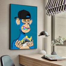 1 件有趣的动物猴子戴帽子时尚无聊海报帆布画现代家居客厅卧室房间酒吧咖啡馆装饰可选框架 - 彩色 - 查看 66