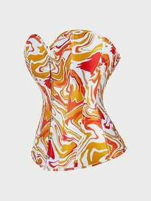 Steampunk Corset Corset Tops For Women Graffiti Colorful Print Lace-Up Corset Halloween Cosplay - 橙黃 - 查看 2