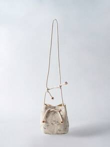 Tropiscape 迷你花卉刺绣抽绳细节度假草编钱包，白色草编沙滩包，沙滩必备，沙滩用品，沙滩用品及夏季必备品，沙滩秋季圣诞节冬季圣诞礼物