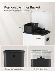 Double Rubbish Bin, 2 X 20L Kitchen Bin, Dual Compartment Metal Step Bin, With Plastic Inner Buckets, Soft-Close Lids, And Handles, Odour Seal, White