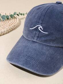 1/2pcs Unisex Distressed Wavy Embroidery Baseball Cap, Adjustable Casual Sun Protection Hat Suitable For Spring/Autumn Travel, Beach Gathering - Multicolor - View 3