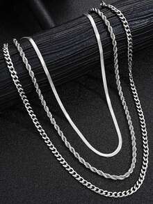 1pc Fashionable Stainless Steel Twisted Chain Necklace For Men, Daily Wear - Silver - View 5