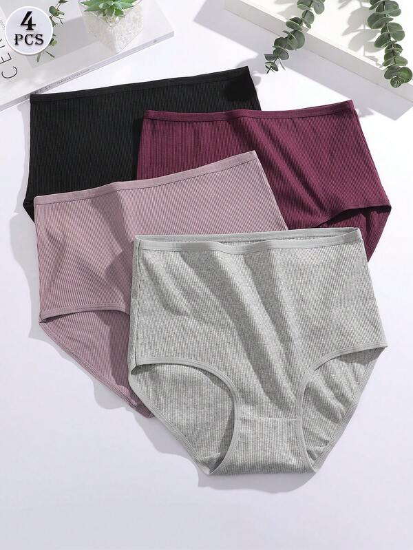 FINETOO 4 pezzi Mutande da donna a vita alta senza cuciture, di colore unito, biancheria intima da donna taglie forti