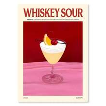 1pc Gift Vintage Cocktail Canvas Painting Pasta Juice Martini Whiskey Sour Wall Arts Posters Living Room Kitchen Decor Optional Frame ,Wall Art With Frame - Multicolor - View 14