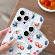 A Stylish Phone Case. Does Not Include Lanyard Or Stand. Strawberry Blueberry Fruit Print Pattern Premium Magnetic Phone Case. Compatible With 16e/16/15/14/13/12/11/ProMax/Pro/Plus/XSMax/XS/X, And Galaxy S22/S23/S24/S25/Plus/FE/Ultra. Fashionable Women's Summer Unique Transparent Cases. Shockproof, Drop-Proof, Ultra-Thin Design Acrylic+TPU Hard Back. Non-Yellowing Clear Protective Cover For Men, Women, And Girls. Protective Cases For [Unclear - Possibly "Pr" Or "Pr"]. - 清除 2 - 查看 5