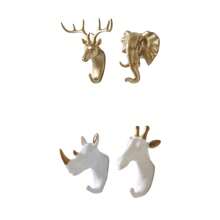 2PCS Deer Head + Elephant Head/Rhinoceros Head + Giraffe Head Wall Hooks - No Drill Adhesive Animal Decor Hooks For Bathroom Bedroom, Heavy Duty Wall Hanging Hooks For Towels Robes Keys Coats Entryway Home Decor