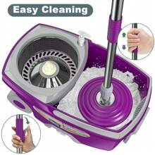 Mop And Bucket With Wringer Set,Spin Mop And Bucket System, Mops For Floor Cleaning,Household Supplies Tools With 6 Replacement Refills,61" Extended Handle For Household Hardwood Floor - Purple