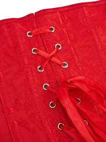 Vintage Jacquard Lace-Up Back Fishbone Corset Bustier Top, Fashionable Outerwear Waist Cincher Bodysuit, New Year Party, Valentine's Day, Holiday Tops, St. Patrick's Day Outfit, Halloween Costume