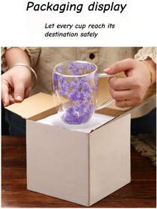 1pc Internet Celebrity Petal Quicksand Cup Highly Attractive Coffee Real Flower Double-Layer Glass Cup Creative Borosilicon Glass Cup, Valentine's Day, Thanksgiving, Christmas, Available When Receiving Guests At Home - Clear - View 10