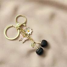 1pc High-Quality Fashionable Cute Cherry Keychain, Butterfly Flower Keyring Charm, Decorative Cherry Key Chain Car Accessories Bag Charm School Goth Y2k