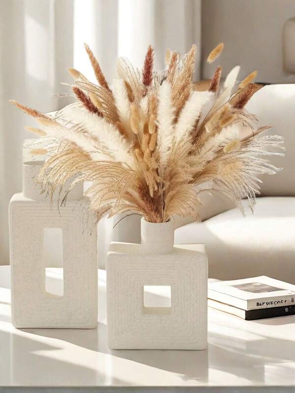 White Vase, Square/Long Vase Home Decoration Is Simple In Nordic Bohemian Style, Suitable For Living Room, Bookshelf, Dining Table, Bookshelf And Room.