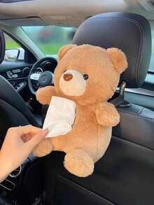 1pc Car Tissue Box Creative Plush Car Multi Functional Hanging Drawer Box Cartoon Armrest Box Car Tissue Drawer - one-size - View 5