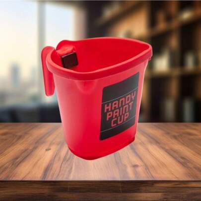 16oz Durable Reusable Plastic Paint Cup With Ergonomic Handle & Magnetic Brush Holder - Solvent-Resistant For Paint, Varnish, Wallpaper - Perfect For Touch-Ups & Small Projects