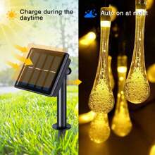 Solar String Lights, Small Crystal Ball/Waterdrop-Shaped Lights, Outdoor String Lights, With 8 Lighting Modes, Waterproof, Powered By Solar Energy. Suitable For Summer Gardens, Yards, Porches, And Can Be Used For Wedding And Party Decorations (Warm White).