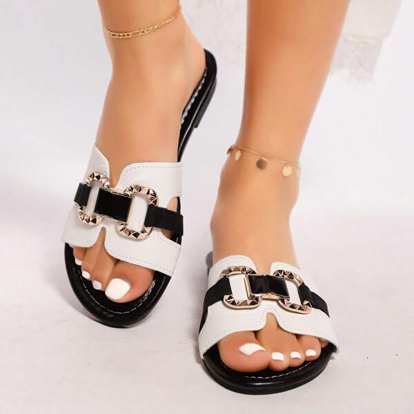 Damen Mode Flach Slide Sandalen, Slip-On Weiche Sohle Lässig Hausschuhe, geeignet für Zuhause & Strandmode