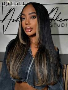 OQ 无需胶水即可佩戴的直发层次感假发,180%真人发,16-24英寸,预剪预拔毛,6*4透明蕾丝假发,挑染渐变色,无需胶水即可佩戴,未经加工的真人发,自然发际线,伴娘礼物,免运费,新手友好,万圣节女性装扮,万圣节前额假发 - S1/27 - 查看 3