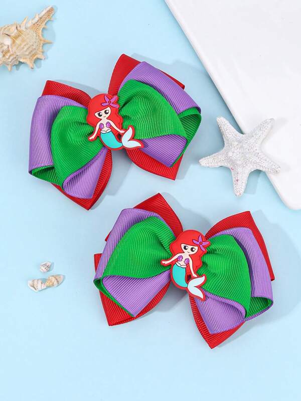 2pcs Mermaid Hair Bows For Girls Red Purple Green Grosgrain Ribbon Marine Bow Alligator Clips Cute Mermaid Bow Hair Clips Beach Vacation Outfits Bow Barrettes Kids Hair Accessories