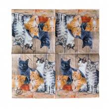 20pcs Soft Cute Cat Print Colored Napkins, Suitable For Wedding Party