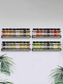 1 pièce/2 pièces/4 pièces Support à épices en fer robuste, emballé dans une boîte noire, support mural ou de porte d'armoire pour ranger herbes et épices, organiseur mural multifonctionnel pour la cuisine et la salle de bain