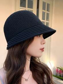 1pc Women Knitted Breathable Fisherman Cap, Multi-Color Korean/Japanese Minimalist & Versatile Slim Sun Hat, Made Of Polyester Fiber - Multicolor - View 8