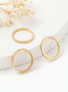 Set de 3 anillos de mujer de 3mm de aleación de acero inoxidable y color dorado con diamantes, anillos de pareja aptos para uso diario, reuniones, fiestas, regalo del Día de San Valentín