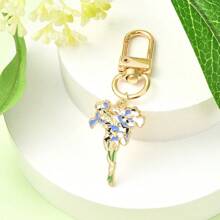 1pc Flower Design Keychain, Pastoral Floral Keyring, Violet/Lily Of The Valley/Lily/Sunflower Alloy Pendant, Fashion Elegant Bag Charm Accessory, Holiday Gift