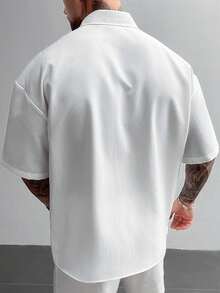 GloMan 男士实用复古风白色工装衬衫，带 3D 口袋，短袖宽松翻领，适合度假、户外和日常穿着，父亲节礼物，母亲节礼物 - 白色 - 查看 5