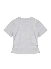Butterfly Print Crew Neck Cinched Waist Short Cropped T-Shirt