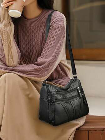 Fashionable Large Capacity Versatile Washed Soft Leather Shoulder Bag