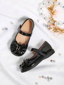 返校户外派对儿童优雅黑色蝴蝶结平底鞋 - 黑色 - 查看 6