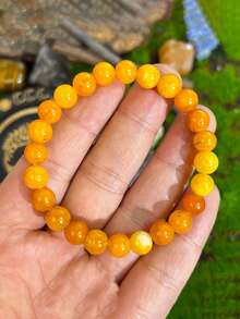 1pc Yellow Jade Bracelet For Women & Men - Wealth & Prosperity Symbol, Attraction Love Positive, Unisex Jewelry Gift For Daily Wear - Yellow - View 2