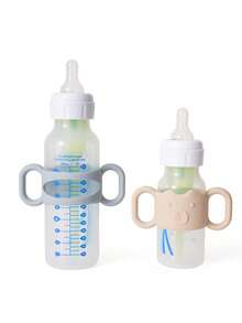 1个硅胶婴儿奶瓶把手，窄吸管奶瓶支架，帮助宝宝抓握奶瓶，通用尺寸，标准瓶颈，可拆卸易握过渡杯把手