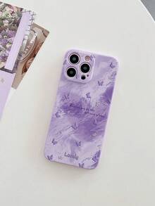 Funda de teléfono morada 1 pieza Funda protectora antideslizante con patrón de mariposa de degradado morado compatible con Apple///Redmi/VIVO/OPPO