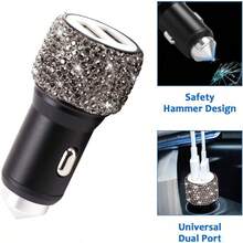 Bling Car Accessories Set For Women Girl, Bling Head Rest Collars Rings,Bling Dual USB Car Charger,Bling Car Hook Backseat,Bling Cup Holder,Bling Tire Valve Stem Caps,Car Bling Rings(White) - Grey - View 2