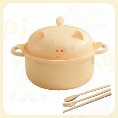 Lovely Little Pig Ramen Noodle Bowl Microwavable 43oz Pig Ramen Cooker Microwave Ramen Bowl With Strainer Lid Handle Spoon Chopsticks Fork For Home Dorm College Office