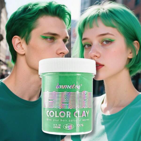 immetee Immetee 100ml One-Time Use Hair Wax/Mud, Green, Dye Hair Material, Natural Styling, Not Stiff, Easy To Wash, For Daily Styling, Parties, Halloween, Birthdays, Customize Your Own Color Temporary Hair Dye
