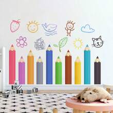 Colorful Pencil Wall Stickers, Painting Pencil Decals For School Classroom Room Decor Home Decor Wallpapers Wall Paper Wallpaper Bathroom Kitchen Personalised Stickers Wall Decor