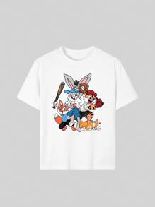Set de 3 camisetas de manga corta, cuello redondo, estampadas y casuales para niñas, ropa de verano para estudiantes jóvenes - ¡Las camisetas coloridas traen alegría y felicidad a cada niño!