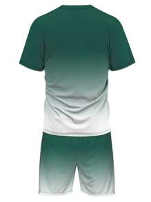 Set de 2 piezas de atuendo casual de verano para hombre, camiseta de manga corta con estampado degradado + shorts deportivos con cordón, ropa deportiva de entrenamiento al aire libre con cuello redondo